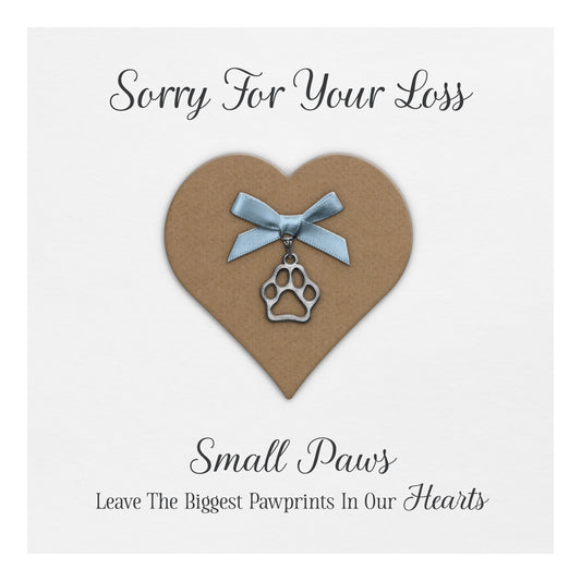 Pet Bereavement Card (Paw Charm & Bow) - White Cardstock - Blue Bow
