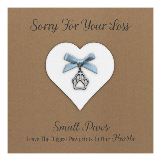 Pet Bereavement Card (Paw Charm & Bow) - Kraft Cardstock - Blue Bow