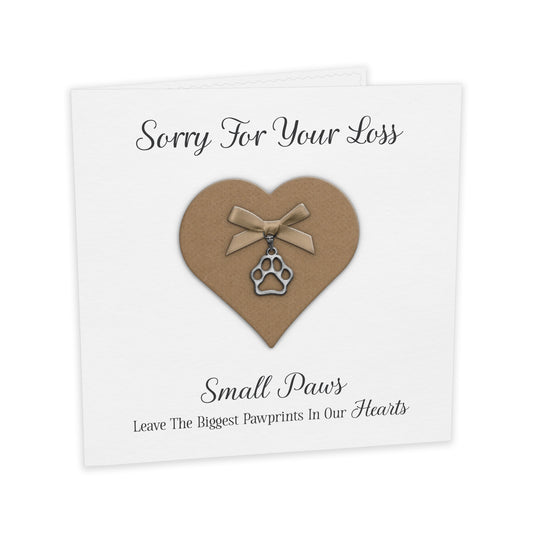 Pet Bereavement Card (Paw Charm & Bow) - White Cardstock - Brown Bow