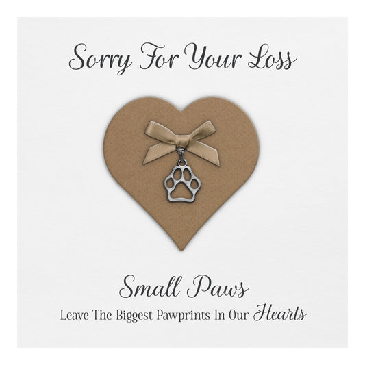 Pet Bereavement Card (Paw Charm & Bow) - White Cardstock - Brown Bow