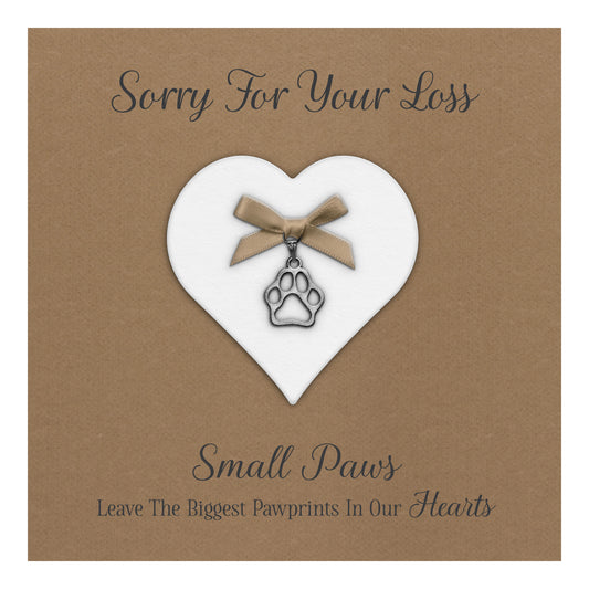 Pet Bereavement Card (Paw Charm & Bow) - Kraft Cardstock - Brown Bow