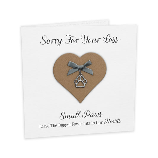 Pet Bereavement Card (Paw Charm & Bow) - White Cardstock - Grey Bow