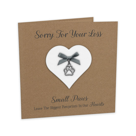 Pet Bereavement Card (Paw Charm & Bow) - Kraft Cardstock - Grey Bow