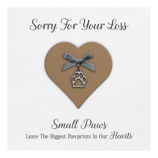 Pet Bereavement Card (Paw Charm & Bow) - White Cardstock - Grey Bow