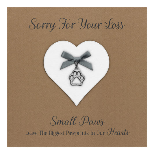 Pet Bereavement Card (Paw Charm & Bow) - Kraft Cardstock - Grey Bow