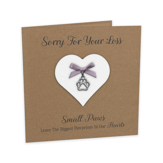 Pet Bereavement Card (Paw Charm & Bow) - Kraft Cardstock - Lilac Bow