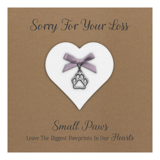 Pet Bereavement Card (Paw Charm & Bow) - Kraft Cardstock - Lilac Bow