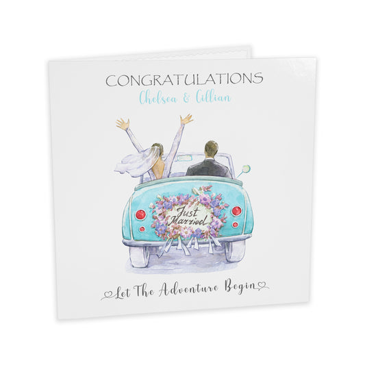 Personalised Wedding Card (Just Married, Car) - Turquoise