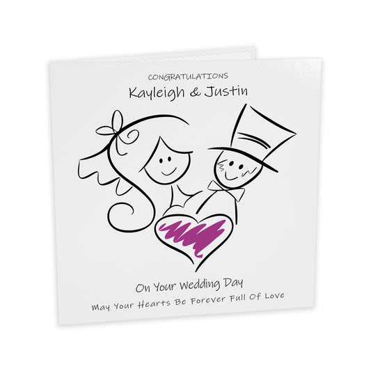 Personalised Wedding Card (Love Heart Couple) - Purple