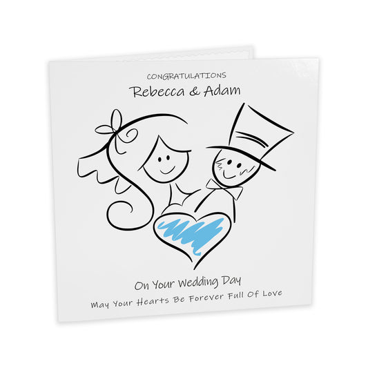 Personalised Wedding Card (Love Heart Couple) - Sky Blue
