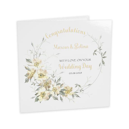 Personalised Wedding Card (Flowers) - Cream