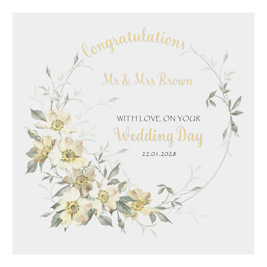 Personalised Wedding Card (Flowers) - Cream