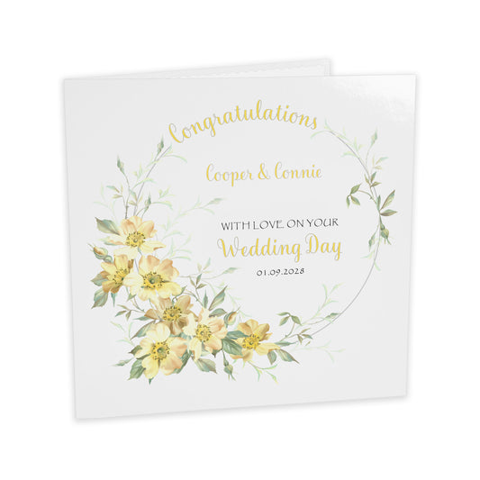 Personalised Wedding Card (Flowers) - Lemon