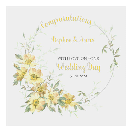 Personalised Wedding Card (Flowers) - Lemon