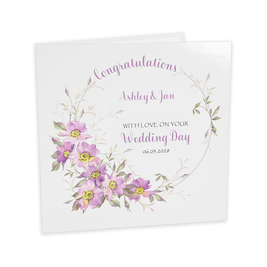 Personalised Wedding Card (Flowers) - Lilac