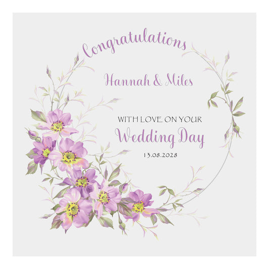 Personalised Wedding Card (Flowers) - Lilac