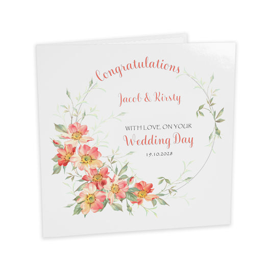 Personalised Wedding Card (Flowers) - Orange