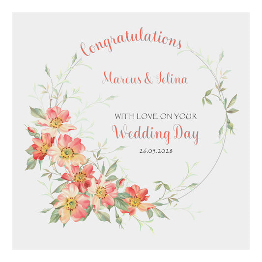 Personalised Wedding Card (Flowers) - Orange