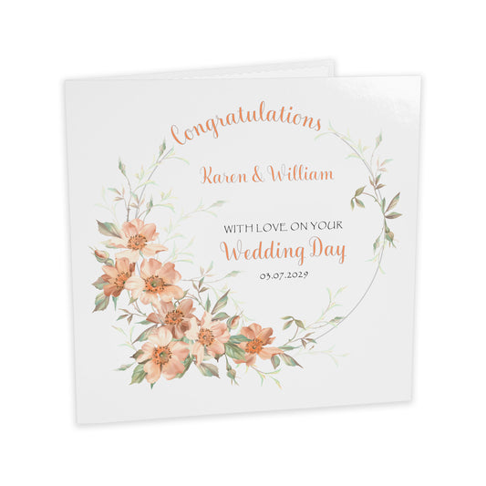 Personalised Wedding Card (Flowers) - Peach