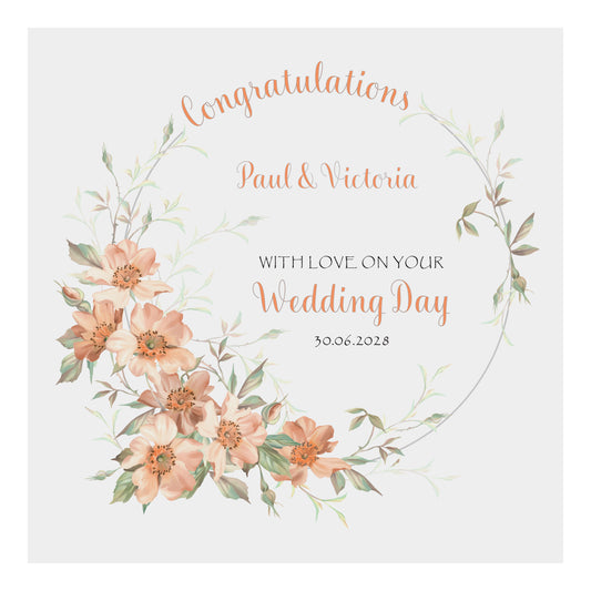 Personalised Wedding Card (Flowers) - Peach