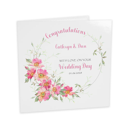 Personalised Wedding Card (Flowers) - Pink