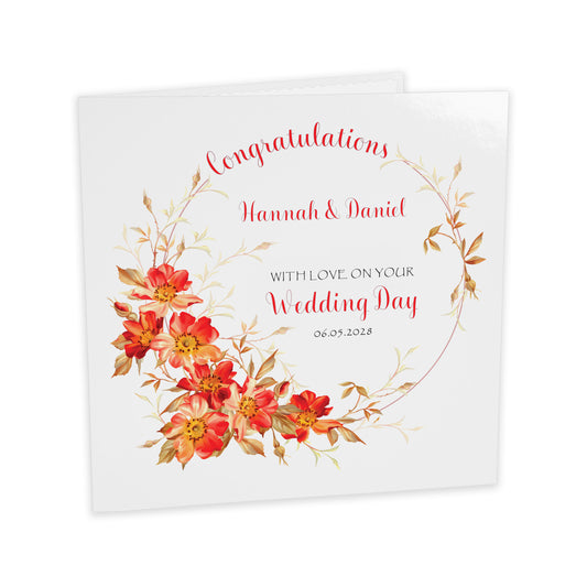 Personalised Wedding Card (Flowers) - Red