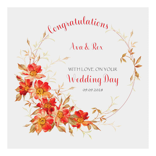 Personalised Wedding Card (Flowers) - Red