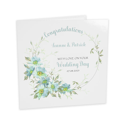 Personalised Wedding Card (Flowers) - Turquoise