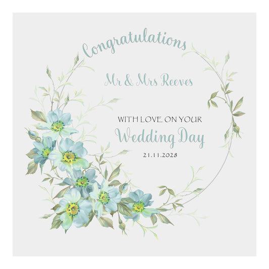 Personalised Wedding Card (Flowers) - Turquoise