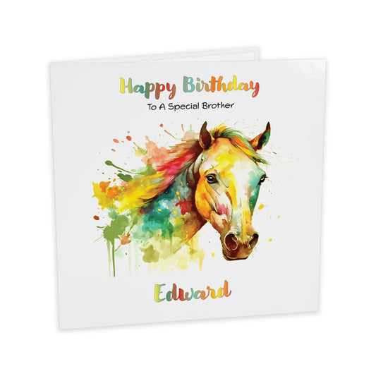 Personalised Birthday Card (Watercolour Horse) - Yellow Sun
