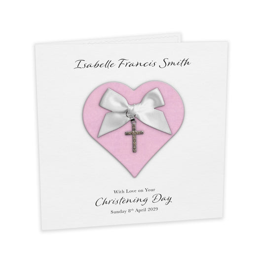 Personalised Christening Card (Pink Heart)