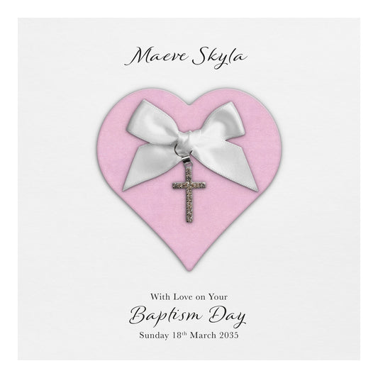 Personalised Christening Card (Pink Heart)