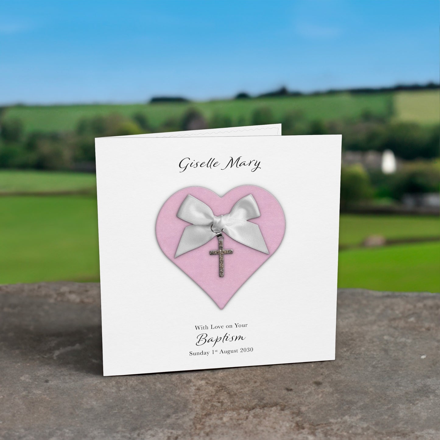Personalised Christening Card (Pink Heart)