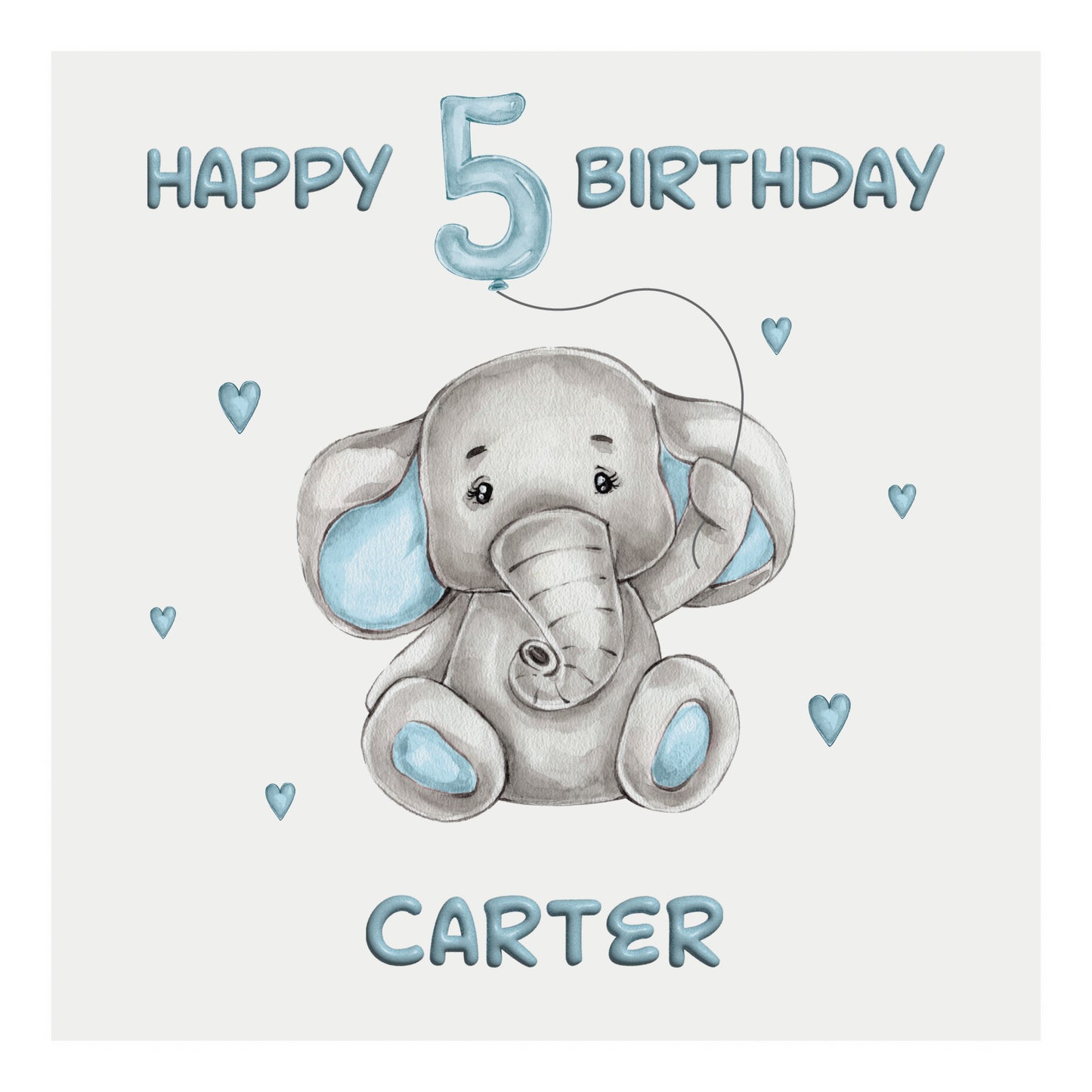 Personalised Birthday Card Balloon Animals (Elephant) - Blue