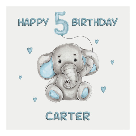 Personalised Birthday Card Balloon Animals (Elephant) - Blue