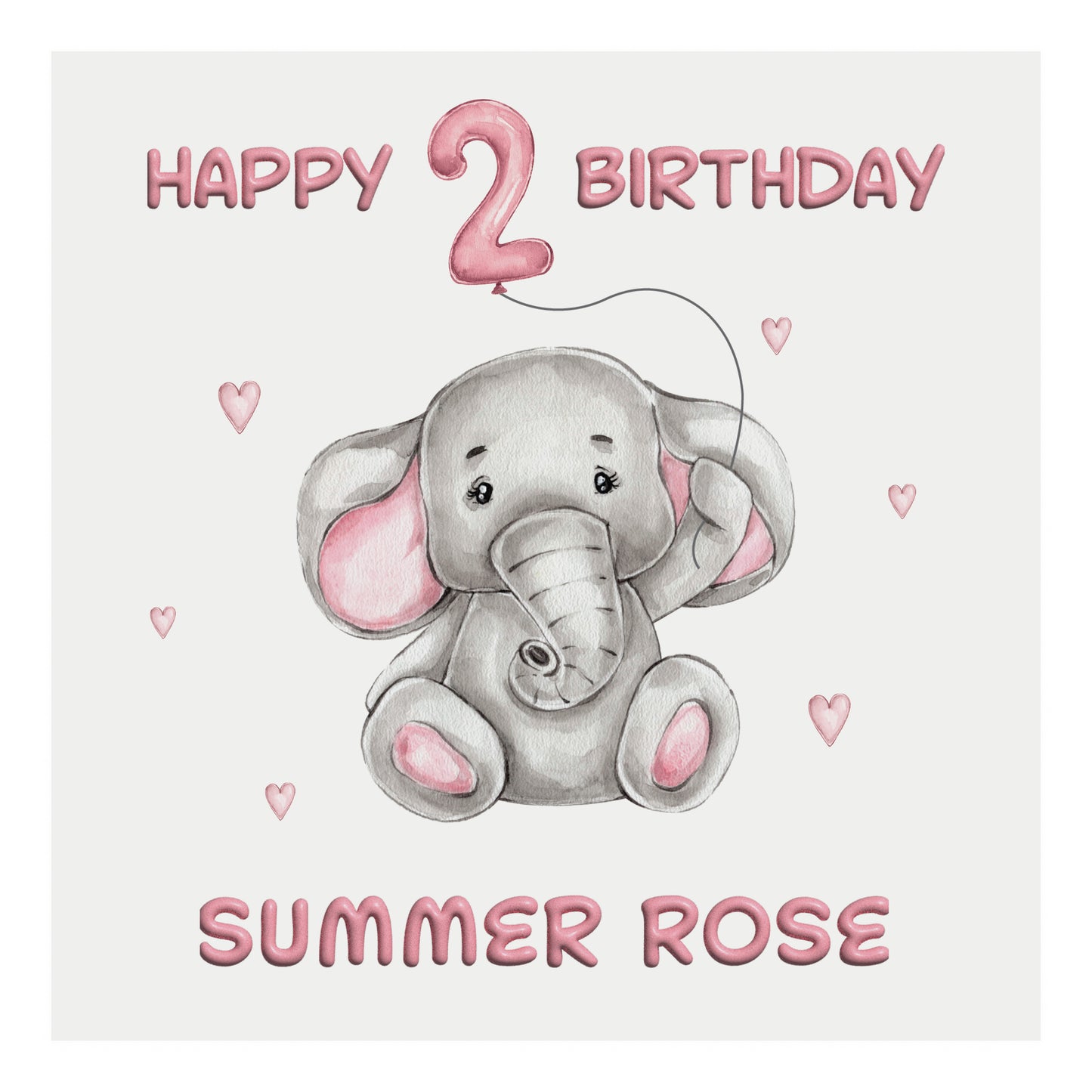 Personalised Birthday Card Balloon Animals (Elephant) - Pink