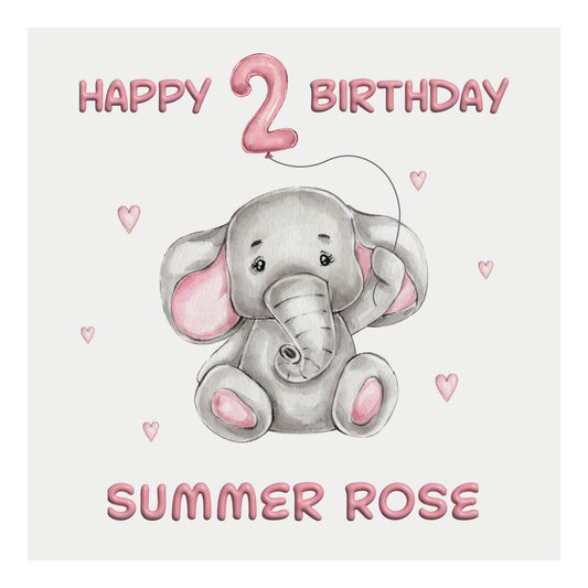 Personalised Birthday Card Balloon Animals (Elephant)  - Pink
