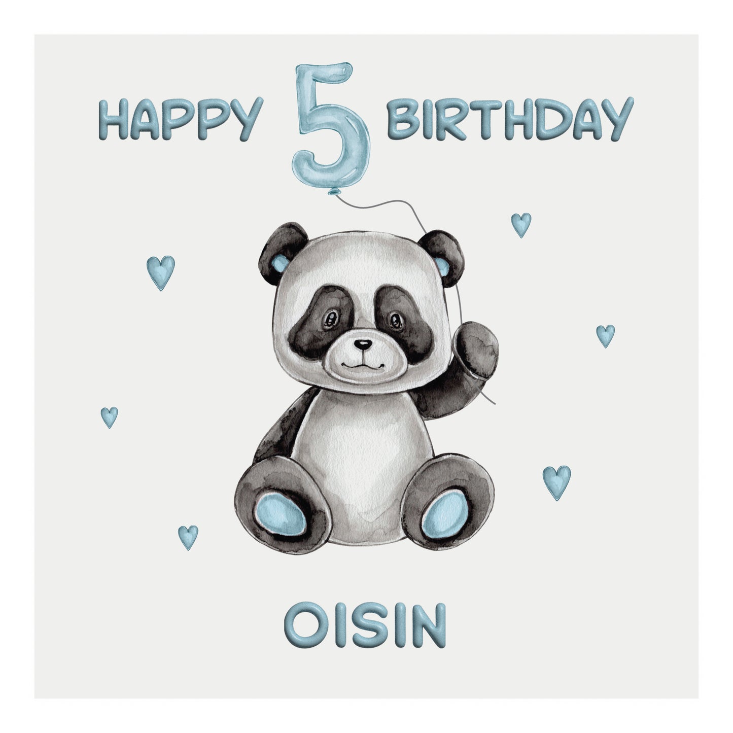Personalised Birthday Card - Balloon Animals (Panda) - Blue