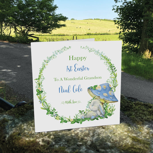 Personalised Easter Card (Mushroom Bunny)