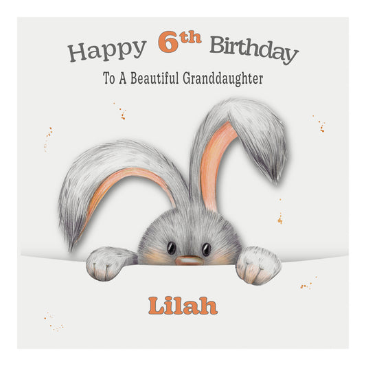 Personalised Birthday Card (Peeping Bunny) - Orange