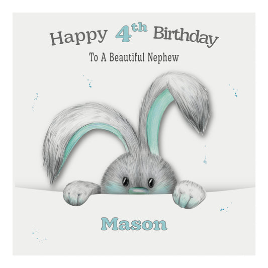 Personalised Birthday Card (Peeping Bunny) - Turquoise