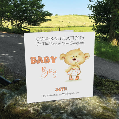 Personalised New Baby Card (Baby Bear) - Orange