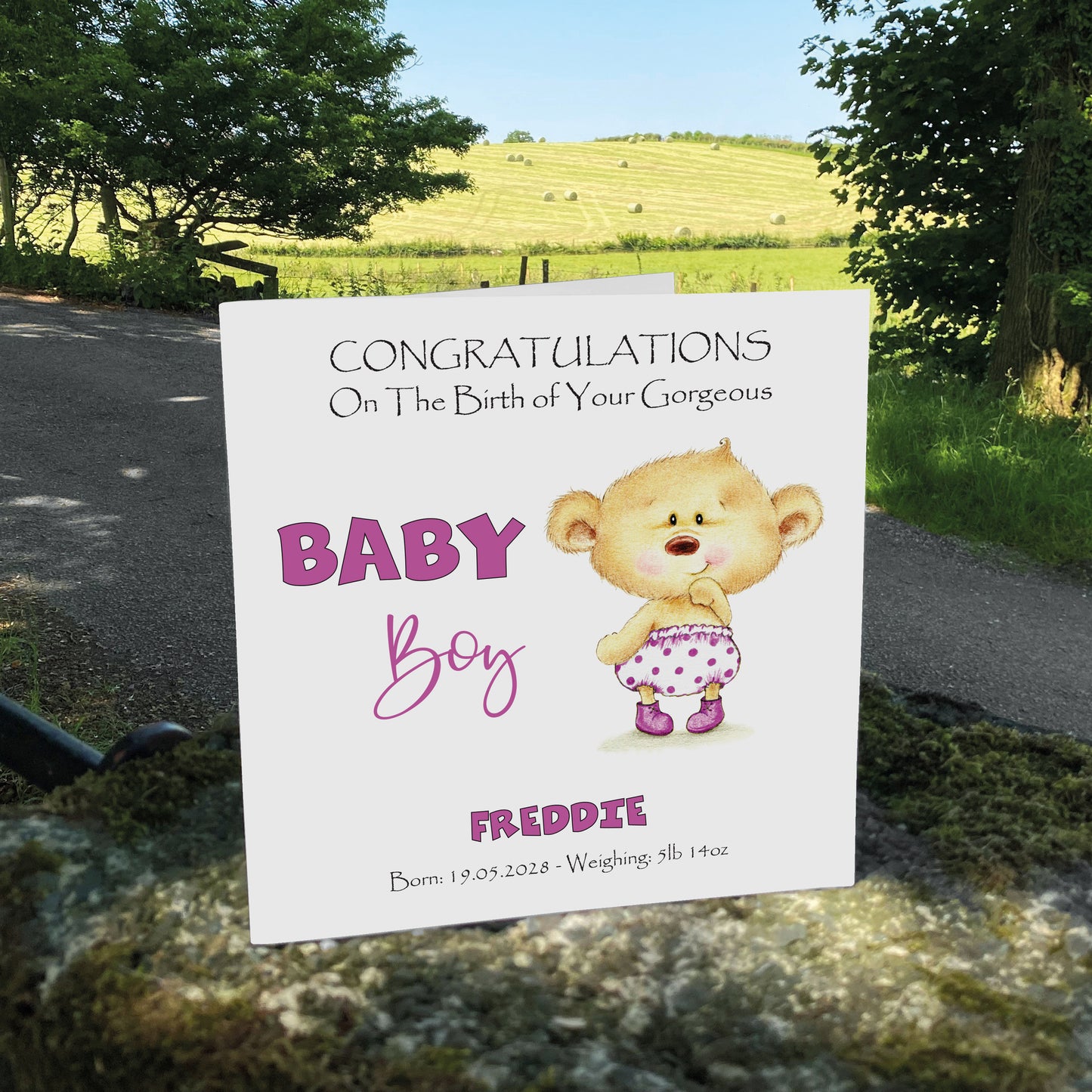 Personalised New Baby Card (Baby Bear) - Pink