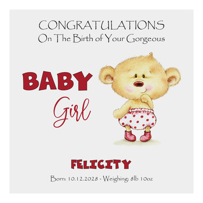 Personalised New Baby Card (Baby Bear) - Red