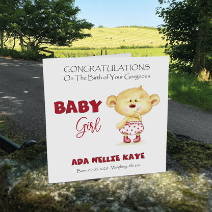 Personalised New Baby Card (Baby Bear) - Red