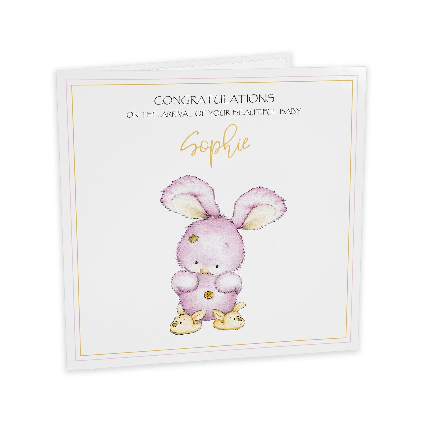 Personalised New Baby Card (Bunny Slippers) - Pink & Yellow