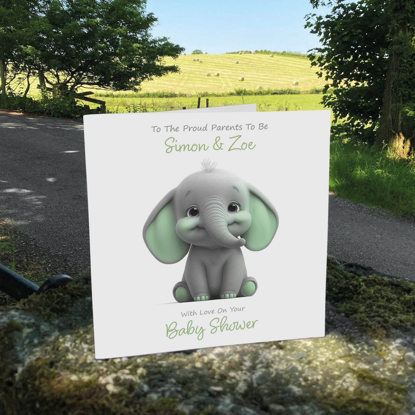 Personalised Baby Shower Card (Cute Elephant) - Apple