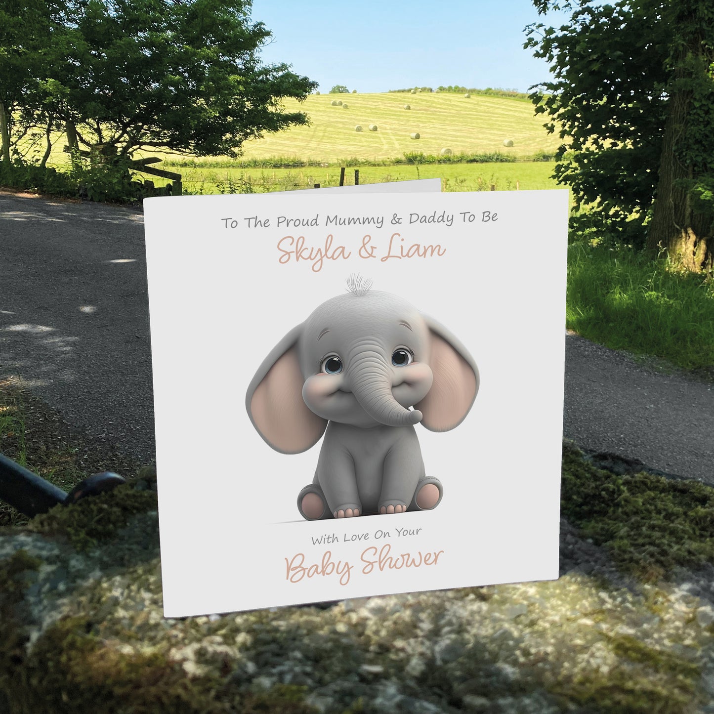 Personalised Baby Shower Card (Cute Elephant) - Blush