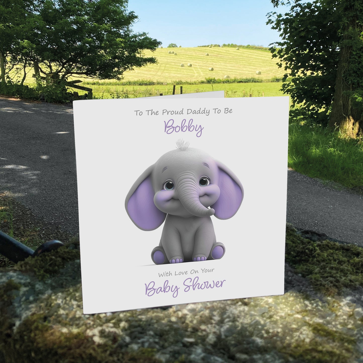 Personalised Baby Shower Card (Cute Elephant) - Lilac