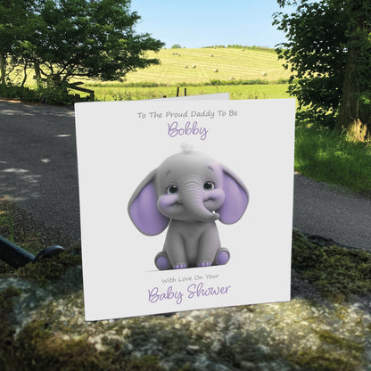 Personalised Baby Shower Card (Cute Elephant) - Lilac
